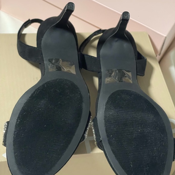 Black suede crystal sling back embellished sandal heels - Picture 6 of 7